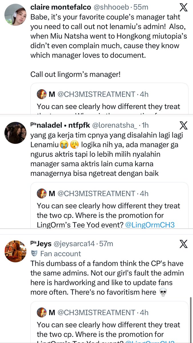 CH3MISTREATMENT's tweet photo. LNM fans said LNM’s manager is the one who handles LNM account. If that's the case, then why did they make a mistake by posting LNM content on LO account? Why does the manager have access to LO account? Please clarify @LenaMiu_CH3 @LingOrmCH3 https://t.co/VW7XZ9XBY5