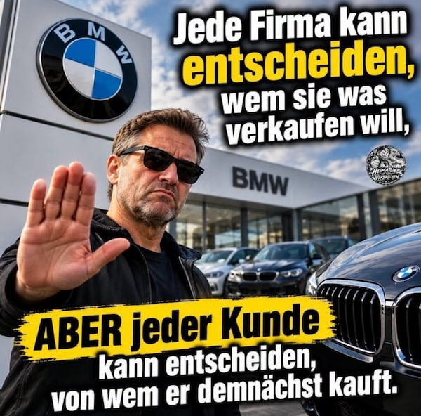 rico_brick's tweet photo. Man stelle sich vor, dass, wenn nur 100 Kunden mit der Absicht, beim nächsten Autokauf einen BMW zu erwerben, aufgrund der AfD‑Selektion sich der Konkurrenz zuwenden, wäre das schon eine ordentliche Umsatzeinbuße von mindestens sechs Millionen Euro.

Allerdings dürften es bei über 20 Millionen AfD-Sympathisanten, die BMW mit seiner Haltung adressiert hat, sicherlich Tausende sein, die BMW als Interessenten verloren haben dürften. Ich gehöre jedenfalls dazu.

BMW, war das die Sache wert?