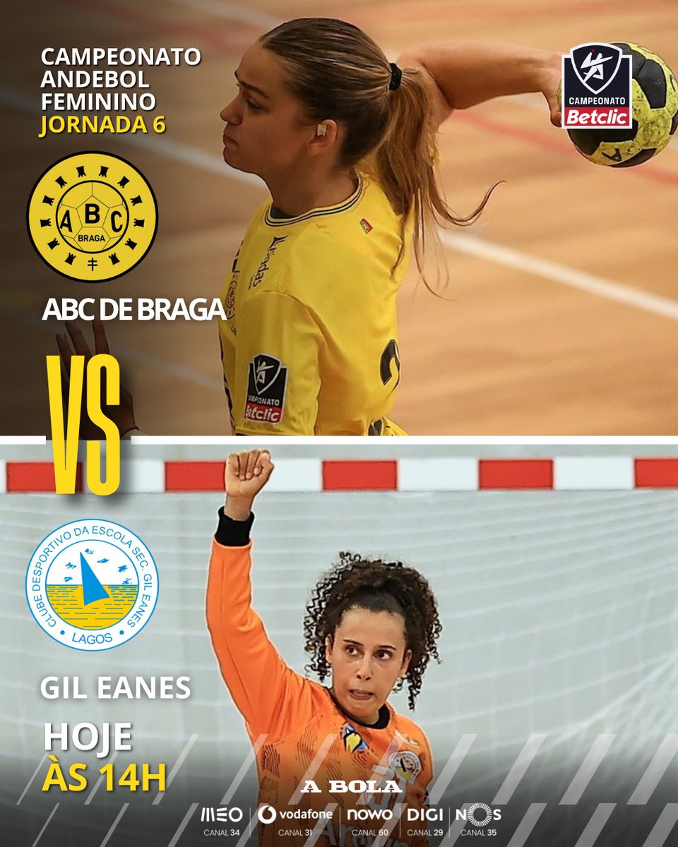 abolapt's tweet photo. Andebol feminino n'A BOLA TV 🤩

Hoje, às 14h, o ABC de Braga defronta o Gil Eanes no grande duelo da Jornada 6 do Campeonato Betclic Andebol Feminino!   🤾‍♀️

Quem achas que vai sair com a vitória❓ 

#andebol #abcdebraga #gileanes https://t.co/b93of4LSPU