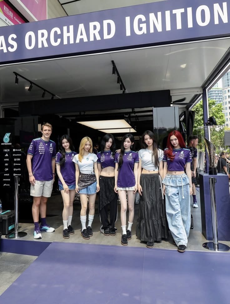 Mayamix123's tweet photo. we’re so proud of babymonster for being part of adidas orchard ignition and meeting fred vesti in singapore while wearing a special edition jersey inspired by singapore’s national flower thank you adidas and mercedes amg petronas for this amazing opportunity 🏁🖤 https://t.co/atM6Og25xs