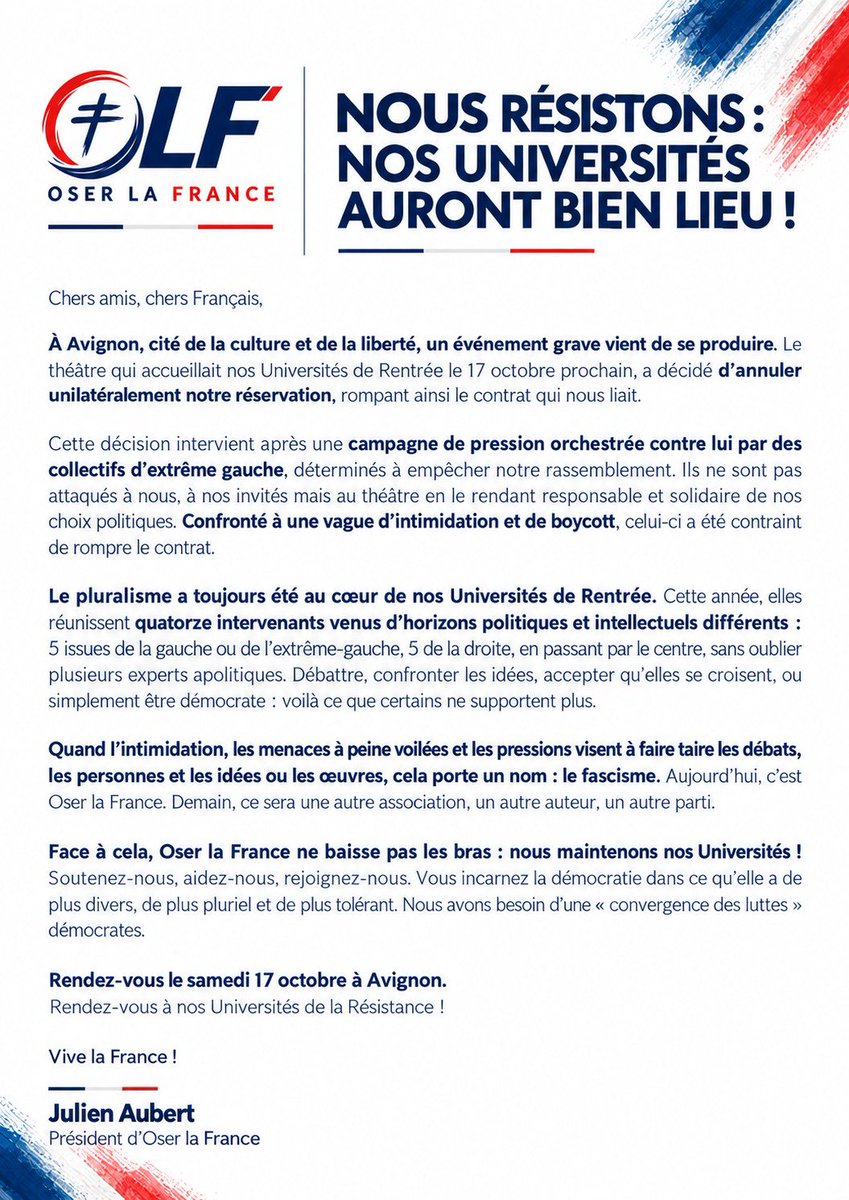 JulienAubert84's tweet photo. Parce qu’il ne faut jamais céder quand on s’attaque à la Culture, au pluralisme ou à la Démocratie. 
Parce que « Je ne suis pas d'accord avec vos idées mais je me battrai pour que vous puissiez les exprimer » - Evelyn Beatrice Hall. 
.@FrancoisFillon @fxbellamy @NPolony @knafo_sarah @dupontaignan @anatolium @Vukuzman @noellelenoir @labar0nn3_ @RichardRamos_45 @valerieboyer13 @lesRepublicains @OserLaFrance @RodolpheCart