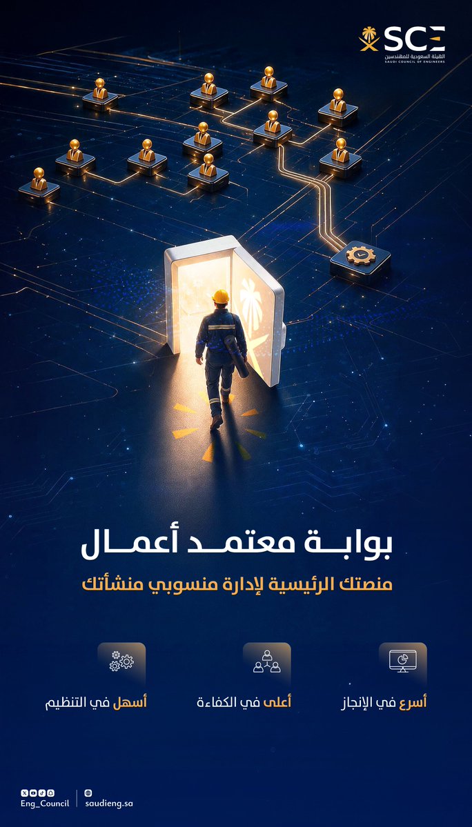 Eng_Council's tweet photo. تُتيح لك #بوابة_معتمد_أعمال الوصول إلى خدمات الاعتماد المهني وإدارة اعتماد منسوبي منشأتك في مكان واحد.

#هيئة_المهندسين

للوصول إلى البوابة:
https://t.co/nE1a0GlEWv https://t.co/6JGoTWXO8u