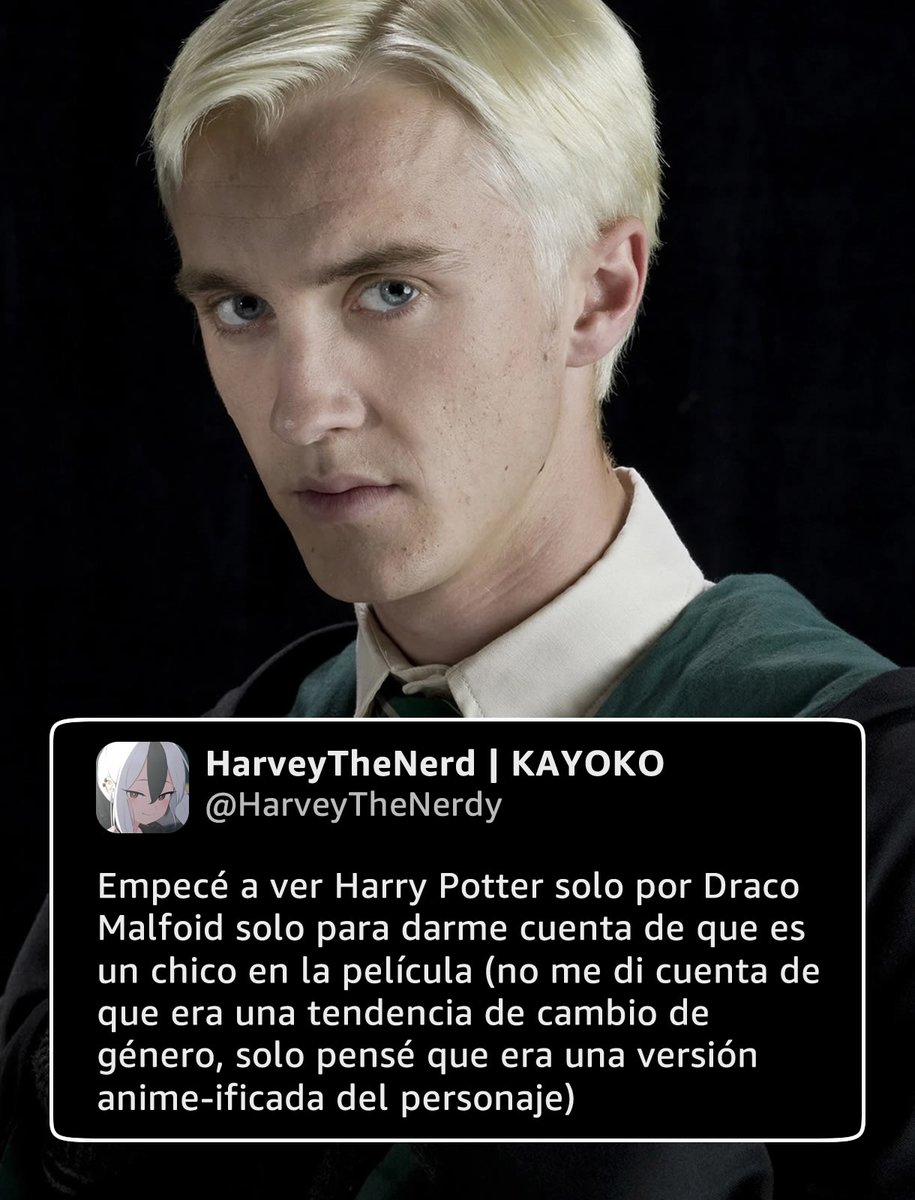 animetrends's tweet photo. Un usuario empezó a ver Harry Potter impulsado por la avalancha de fanarts de “Malfoid”, la versión chica anime de Draco Malfoy, esperando encontrar en pantalla a la chica de las ilustraciones.

Su sorpresa al empezar la película se hizo viral: “Me acabo de dar cuenta de que es un chico. Pensé que los dibujos solo eran una versión anime del personaje, no sabía que le habían cambiado el género”.

El impacto de esta falsa tsundere ha sido tan grande que, entre burlas y quienes sospechan que fue broma, otros usuarios bromearon con que les pasó lo mismo. El internet logró que una waifu inventada se convirtiera en la puerta de entrada a la franquicia para más de uno.