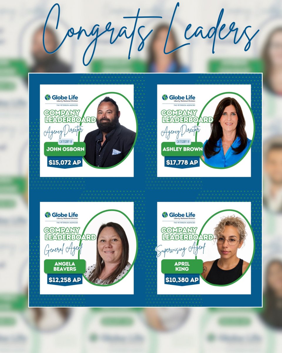 peterson_agency's tweet photo. 🎉 Congratulations to our Leaders for the Week of October 5th! 🎉

Your hard work, dedication, and commitment to leading by example continue to make an impact! 💪🔥

#ThePetersonAgencies #Leadership #GlobeLife https://t.co/hwmlIuE73S