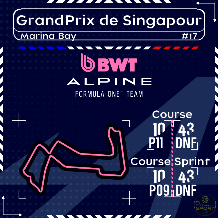 QuittetJonathan's tweet photo. 🟦ALPINE F1🟦[Résultats🏁]

🇸🇬 Grand Prix de Singapour
09 au 11 Octobre 2026

#SingaporeGP | #F1 | #F1Sprint
#Alpine | #RenaultGroup
@AlpineF1Team https://t.co/YPJRyST6lo