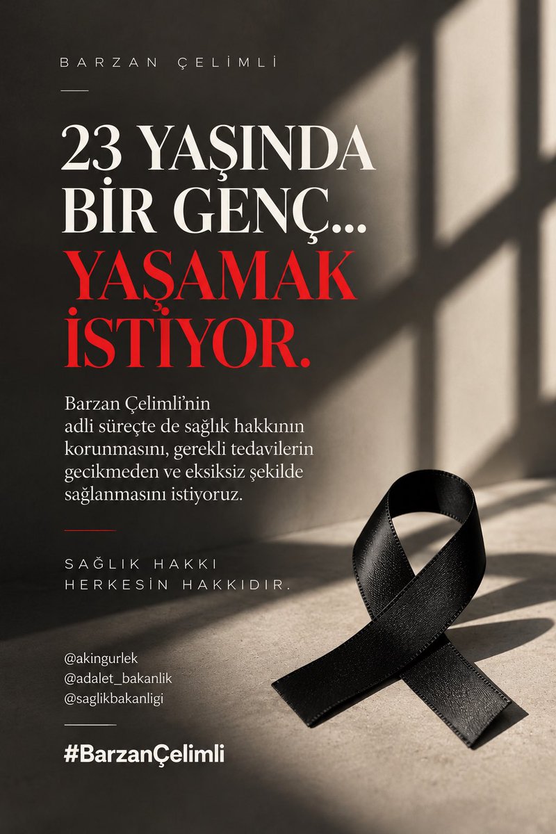 seymapinardemir's tweet photo. Bu bir vicdan çağrısıdır! 
Barzan Çelimli ciddi sağlık sorunlarıyla mücadele ederken gerekli tedaviye erişemiyor. 
Bir genç hem özgürlüğünden hem sağlığından mahrum bırakılamaz. 
Yetkilileri acil müdahaleye davet ediyoruz! 
@saglikbakanligi @abakingurlek #barzancelimli https://t.co/11xiCbZesx