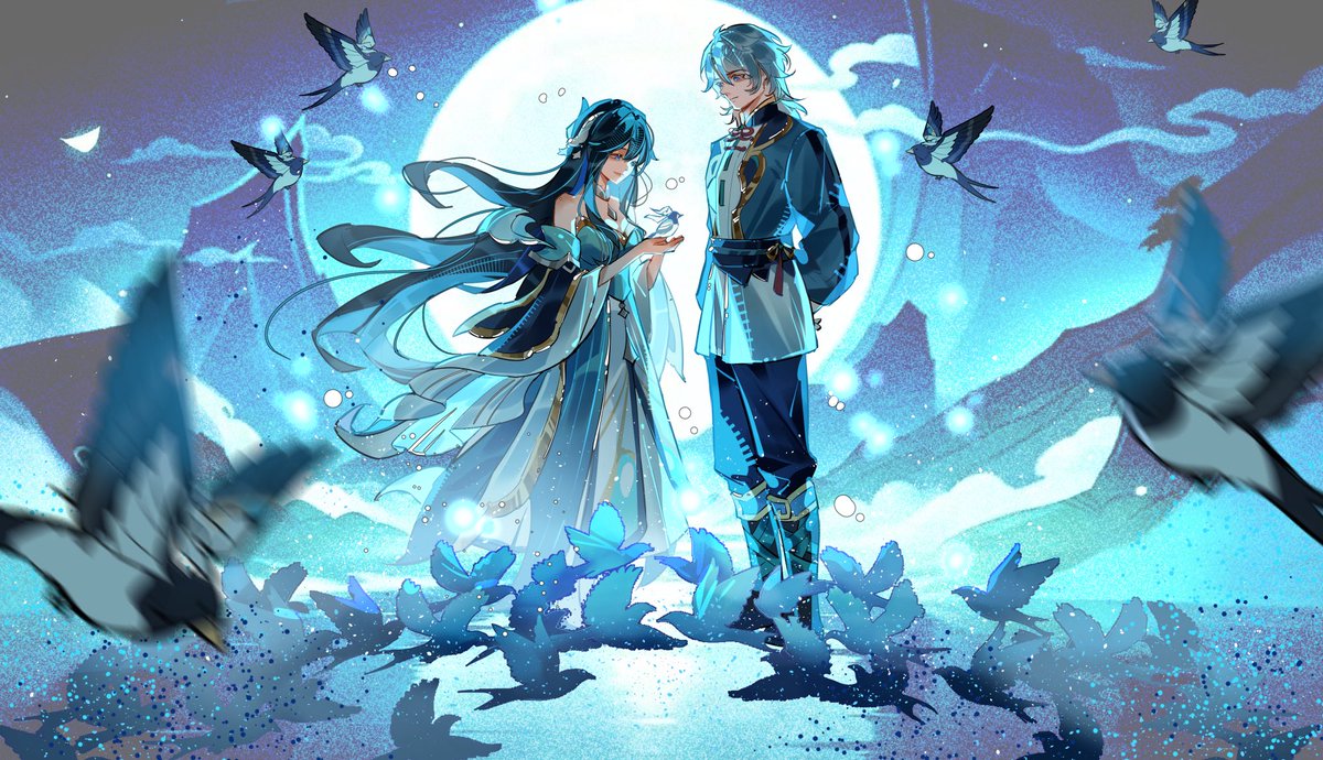 girls881520's tweet photo. They are like the Cowherd and the Weaver Girl. #genshinimpact #Lanjunming #Silverwing https://t.co/LHYyCUjzvG
