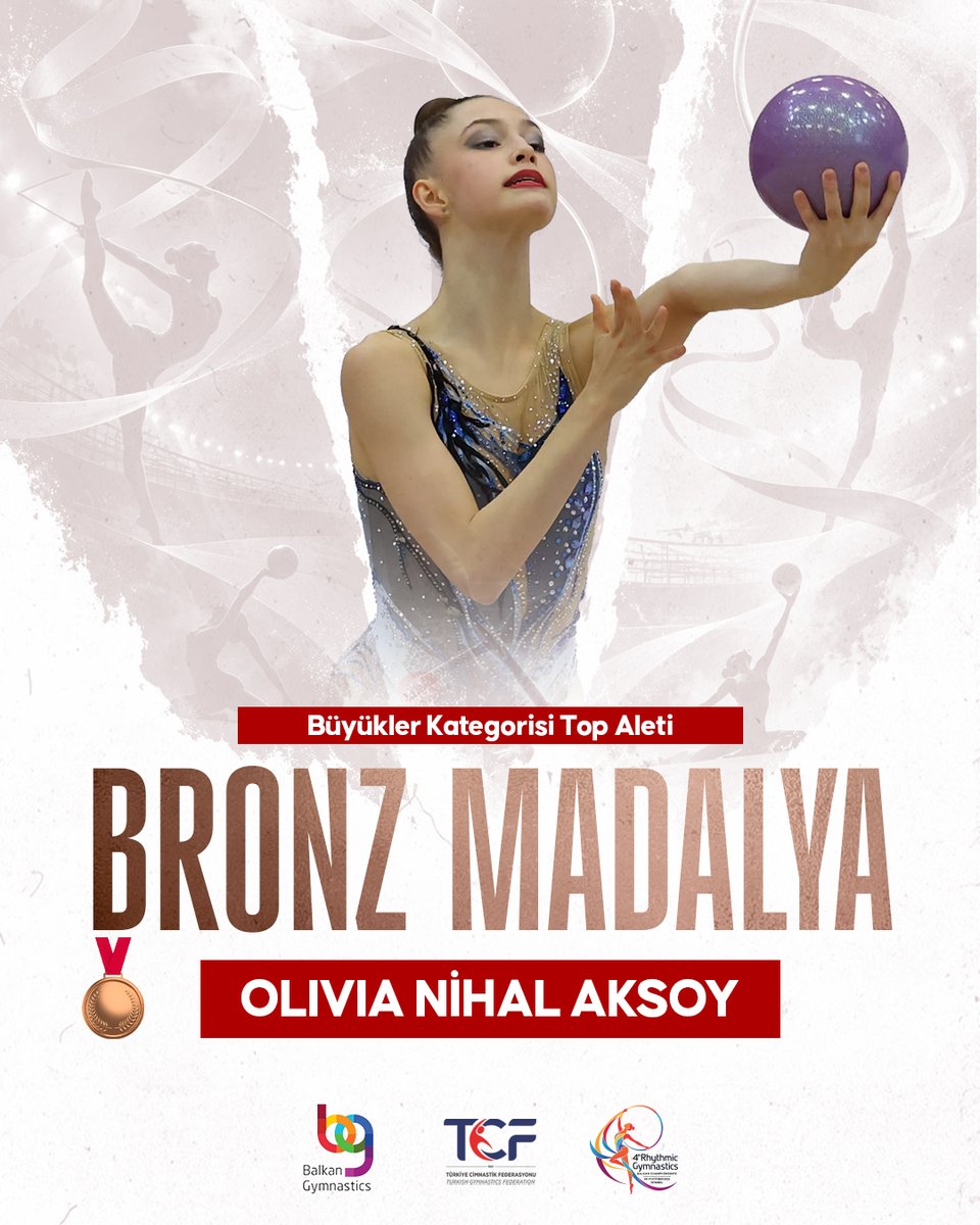 turkcimfed's tweet photo. Milli sporcumuz Olivia Nihal Aksoy, İstanbul’da düzenlenen Ritmik Cimnastik Balkan Şampiyonası’nın büyükler top aleti kategorisinde elde ettiği 23.150 puanla bronz madalya kazandı.

Sporcumuz ile antrenörlerimizi tebrik ederiz. https://t.co/q0uL8zIGvi