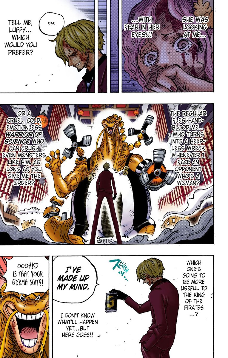 rumblecooks's tweet photo. "Sanji doesn't accept himself" - no, stfu. That's not the issue.

Sanji accepts himself. The issue is that he doesn't attach a healthy value to what that means.

He became strong FOR Zeff. Then FOR Luffy and his crew. He cannot become a King for anyone but himself

#ONEPIECE1195 https://t.co/sW69fl7TUx