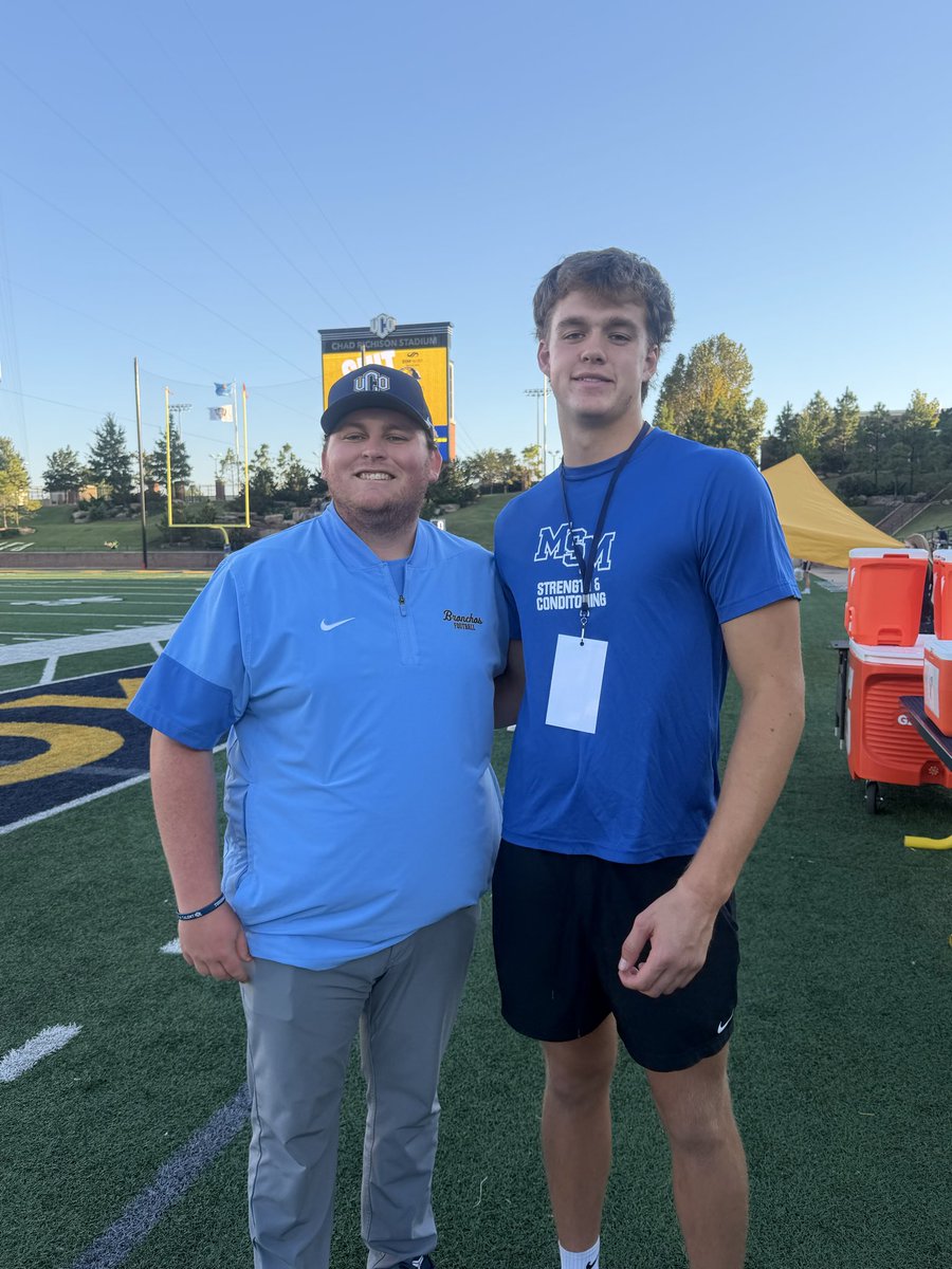 JacksonBraun87's tweet photo. Congratulations to @Coach_Swanson1 and @ucobronchofb on a great win last night.  Thank you to @Rick6Roberts and Coach Shaw for hosting me and coming to our @MSMRocketFB game Friday night! https://t.co/ee4HenUpDu