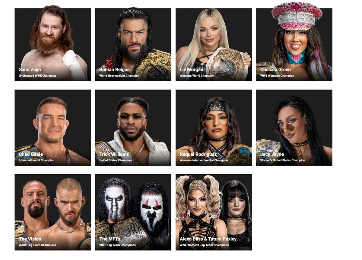 WrestleFeatures's tweet photo. Your current main roster champions: https://t.co/Ty7TBbX9Pz