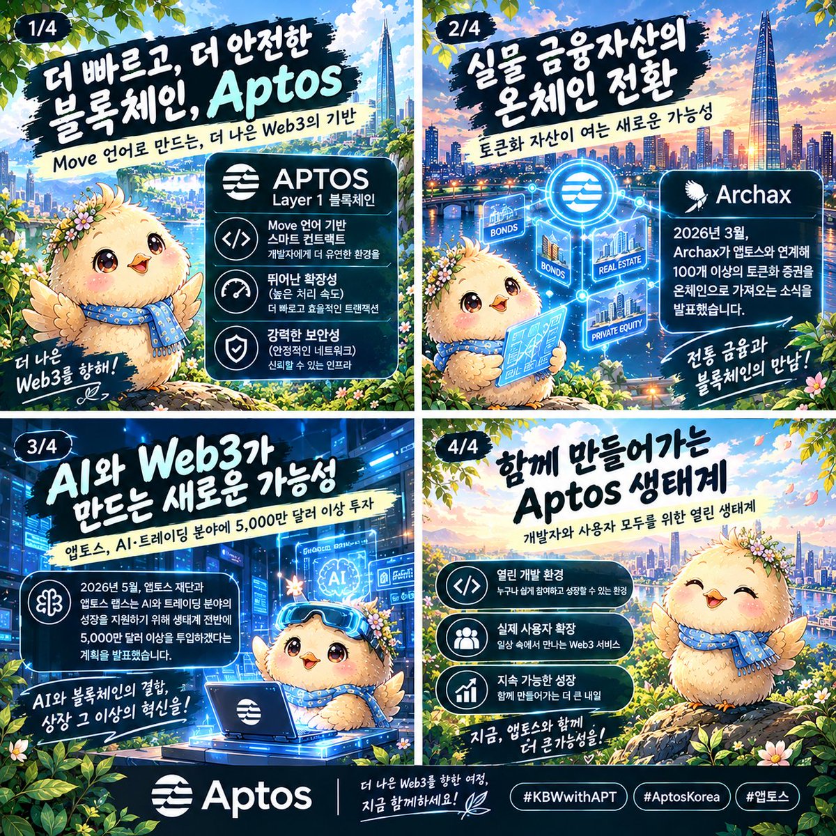 n1u2b3c4's tweet photo. 앱토스는 Move 기반 Layer 1 블록체인으로 확장성과 보안을 추구하며, 다양한 온체인 서비스의 기반을 제공합니다. 실물자산 토큰화와 AI·트레이딩 분야 지원 계획을 발표하며 생태계를 넓히고 있습니다. 기술과 현실을 연결할 Aptos의 성장이 기대됩니다! Web3의 가능성도 주목됩니다! 🚀
#AptosKorea https://t.co/nCerZvYTzH