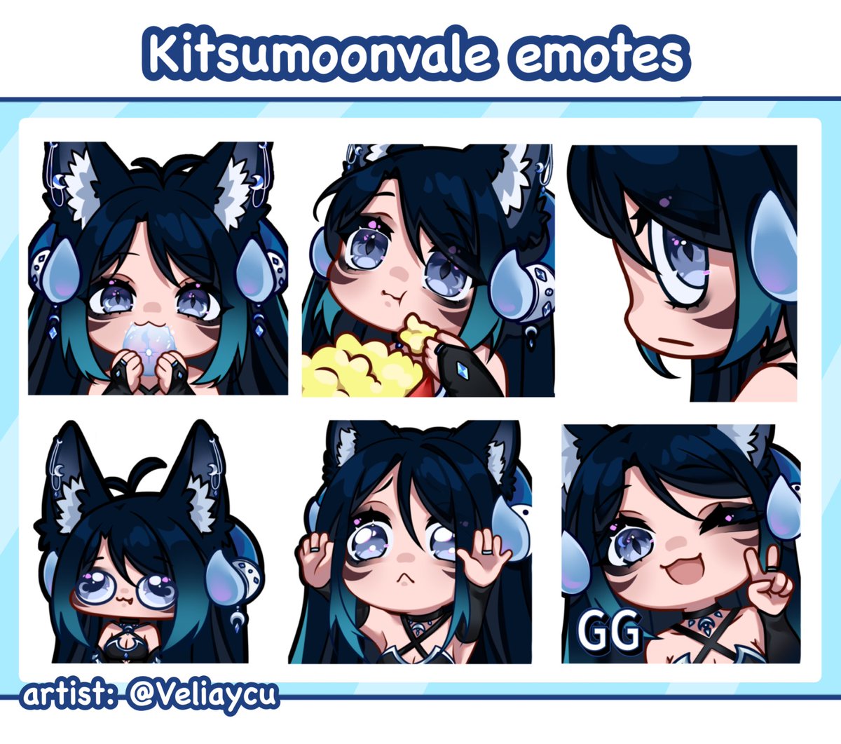 Veliaycu's tweet photo. Finished these cute emotes for a @KitsuMoonvale !

I had so much fun drawing them! What do you think? 🌙

#VTuber #VtuberAssets #Emotes https://t.co/QHNxHOe3xC