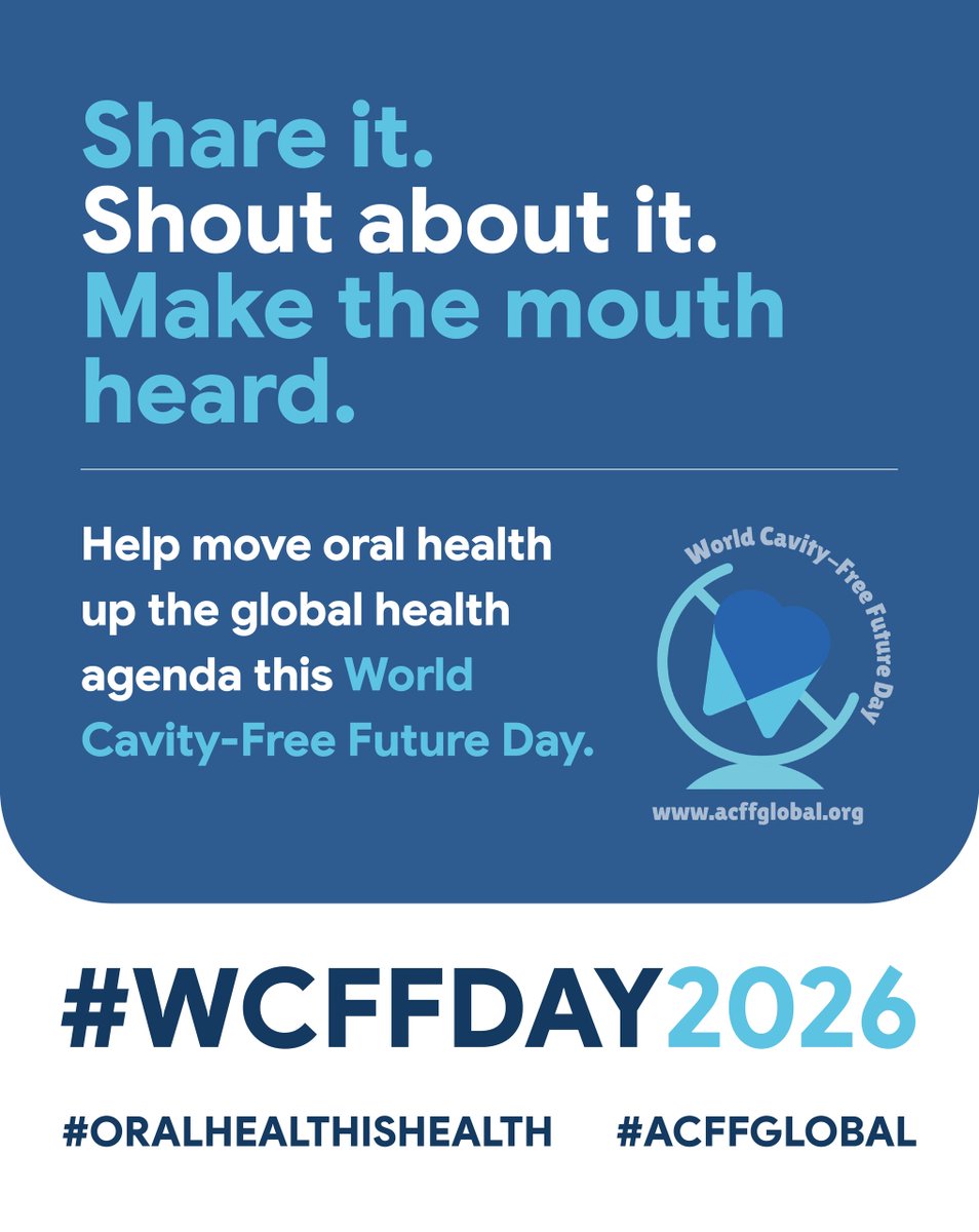 MayTadSDG3's tweet photo. Share it. Shout about it. Make the mouth heard. 📣

Help @MaytadInitiative move oral health up the global health agenda this World Cavity-Free Future Day. Retweet to raise awareness! 🦷✨
#WCFFDay2026 #OralHealthIsHealth #ACFFGlobal https://t.co/aiHvk4gMzZ