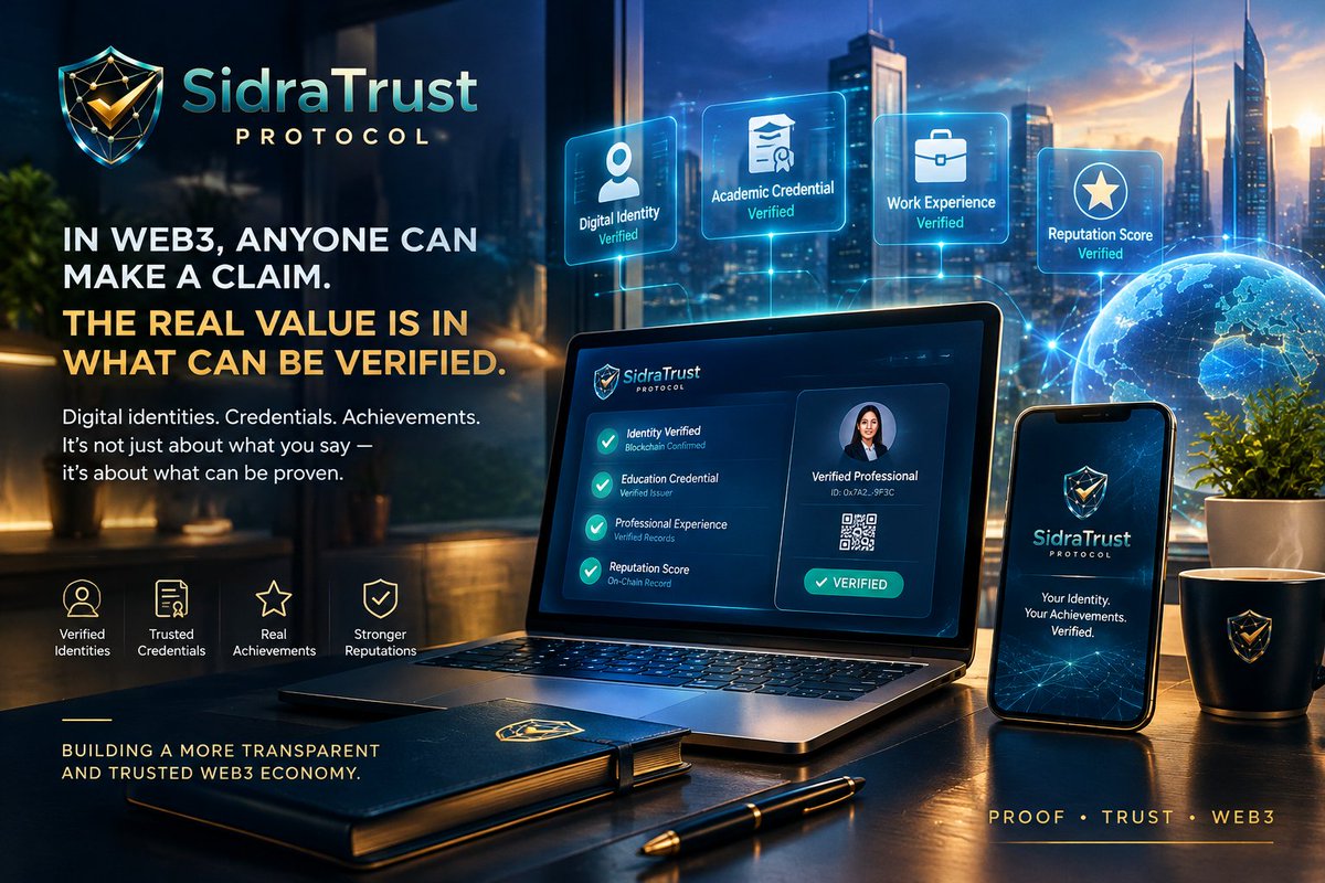 XidraZheikah's tweet photo. 🚀 IN WEB3, ANYONE CAN MAKE A CLAIM. THE REAL VALUE IS IN WHAT CAN BE VERIFIED.

The digital economy is growing, but one challenge remains: how do we know which identities, credentials, and achievements we can rely on?

Without reliable verification, even promising digital interactions can come with uncertainty.

💎 Sidra is exploring a future where trust can be supported by verifiable proof.

By using blockchain-based verification, Sidra aims to help establish a more transparent way to validate digital identities, credentials, and reputations.

Imagine a digital environment where:

🔎 Credentials are easier to verify.
🤝 Partnerships begin with greater confidence.
🌐 Digital participation becomes more accessible.
🔐 Trust is supported by evidence, not just words.

Of course, technology alone cannot guarantee honesty or eliminate fraud. But better verification tools can help create stronger foundations for digital interactions.

🔥 The future belongs not only to those who make promises, but to those who can provide proof.

That is why digital trust deserves a place in the conversation about Web3’s next chapter.

#Sidra #SidraTrustProtocol #Web3 #BlockchainTechnology #ProofOverPromises #DigitalTrust #Innovation