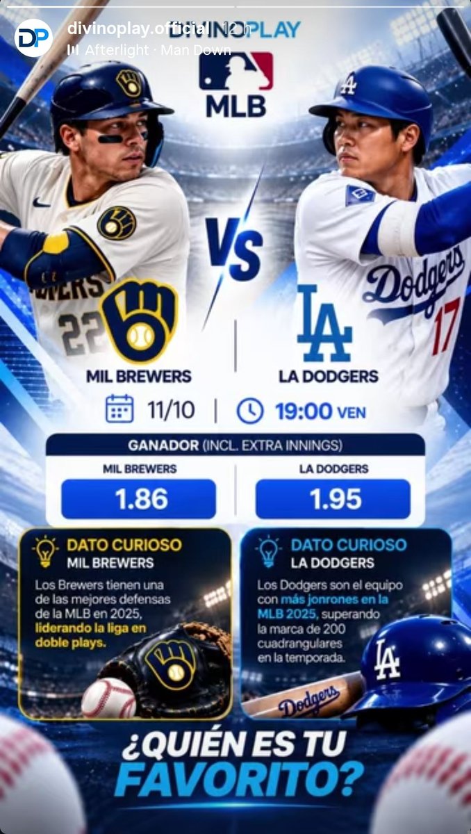 Megasportsven's tweet photo. ‼️GRAN DUELO HOY #MLB‼️ #Divinoplay 🔥🚨

LA DODGERS 🆚 MIL BREWERS HORA 8:00 PM Código DIV586246 #Divinoplay 🥳🔥 ⚾️🏒🏀⚽️🏈🥅

https://t.co/QuLSBcmWe5…

Código Promocional ➡️ DIV586246
☝️☝️ Regístrate llévate 🔟$ con tu 1er depósito 🅿️🅰️ https://t.co/YuG9YzjMVy