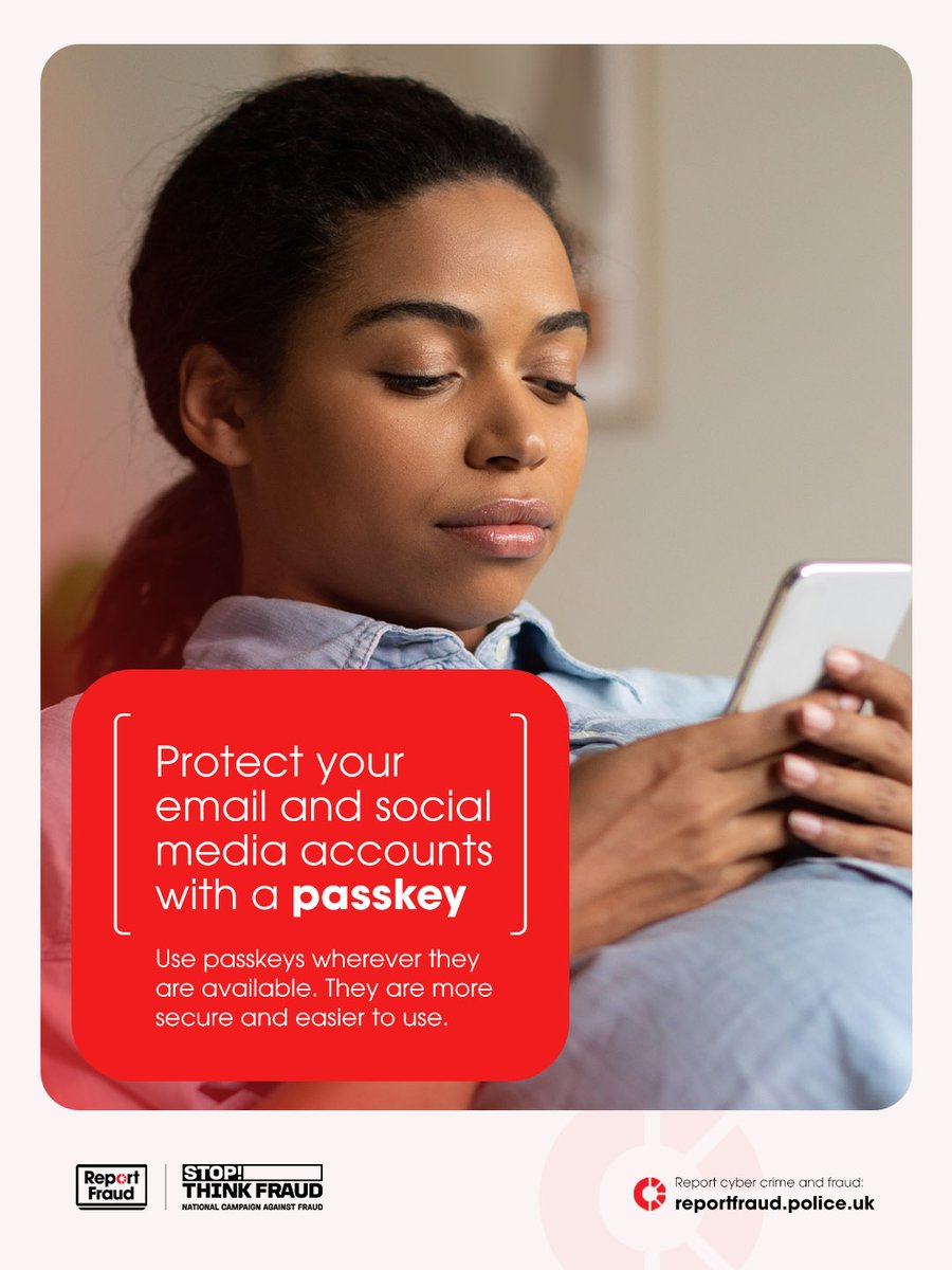 MerPolCyber's tweet photo. ⚠️ Email and social media hacking is the most common form of cyber crime in the UK.

✅ Protect your email and social media accounts with a passkey.

Find out more: https://t.co/sr4gx1Oezw https://t.co/IqN8RfAvzw