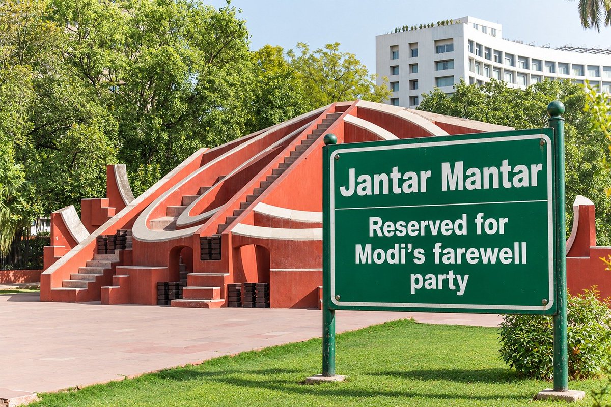 INCKerala's tweet photo. Jantar Mantar is reserved for Modi's farewell party. Don't disturb the preparations going on there by trespassing. https://t.co/MdilDHsXXj