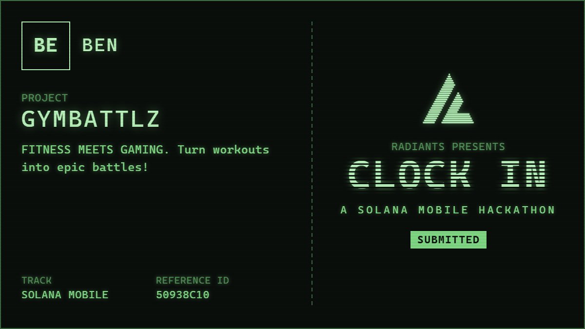 gymbattlz's tweet photo. We just CLOCKED IN⏱️💪!

GYMBATTLZ, our gamified workout timer, has been submitted to the @solanamobile CLOCK IN hackathon hosted by @RadiantsDAO!

Start your timer. Train. Earn points. Battle🔥!

Get GYMBATTLZ on the Solana dApp Store!

#gymbattlz #solana https://t.co/JhSNsHfiCk