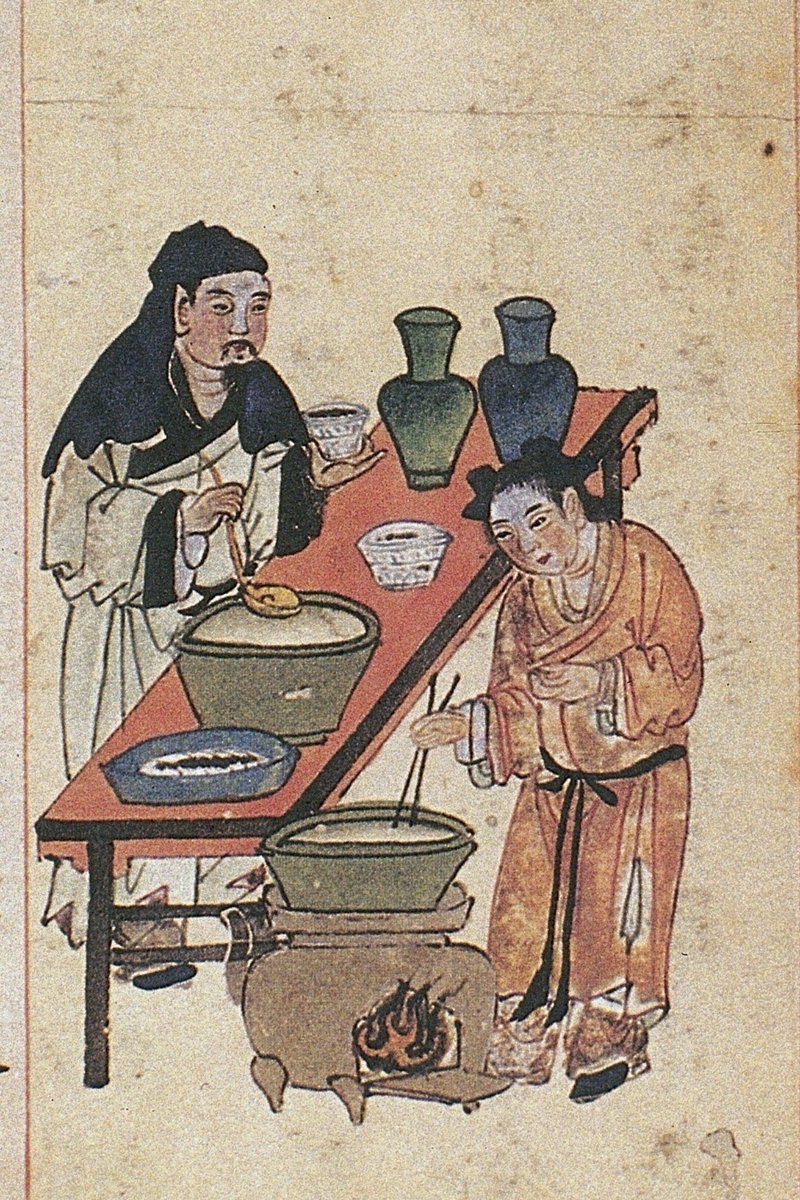 JeffreyKotyk's tweet photo. In Middle Chinese there are words for various dairy products. These were used to translate Sanskrit terms. The noun su 蘇 translates Sanskrit ghṛta (ghee), but in practice it was a kind of salted cheese. Lao 酪translates dadhi, which was basically yogurt. Ru 乳 translateskṣira, which is milk or more likely buttermilk. Tihu 醍醐 (probably a Xiongnu loanword in Old Chinese) referred to pure butter fat.

Dairy products are described in materia medica from the period, indicating that they were treated as medicine rather than staple foods, although certainly people enjoyed dairy at times.

One issue is that the region around the capital Chang'an 長安 is a low-selenium (Se) area. Horses and cattle could not thrive on the local soil. This would presumably meant that dairy products were luxuries. There was a large number of Iranians and Indians in the capital, so we can imagine local production of dairy by them, but it would have been resource intensive. Alternatively, the products could have been brought in from other regions.

 Image:
https://t.co/8zQ4jXNbFn