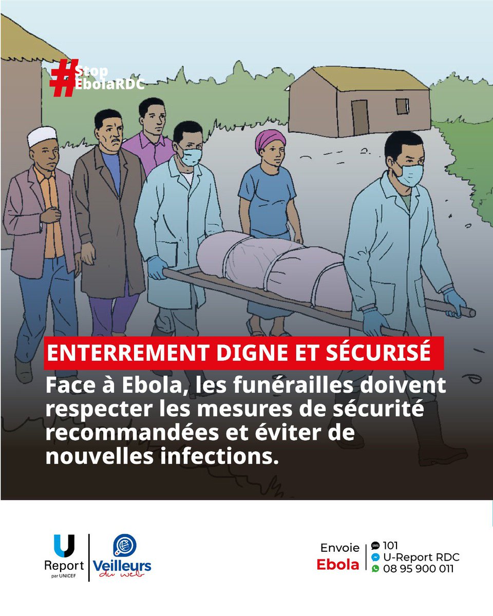 PierrotKabangu's tweet photo. 🕊️ honorer dignement un proche 

🙏🏾 Les funérailles doivent respecter les mesures de sécurité recommandées et d’éviter de nouvelles infections.

❤️ Protégeons nos familles et nos communautés tout en préservant la dignité de nos défunts.

#StopEbolaRDC #veilleursduwebRDC5 #UNICEF https://t.co/jlPfPeZgtE