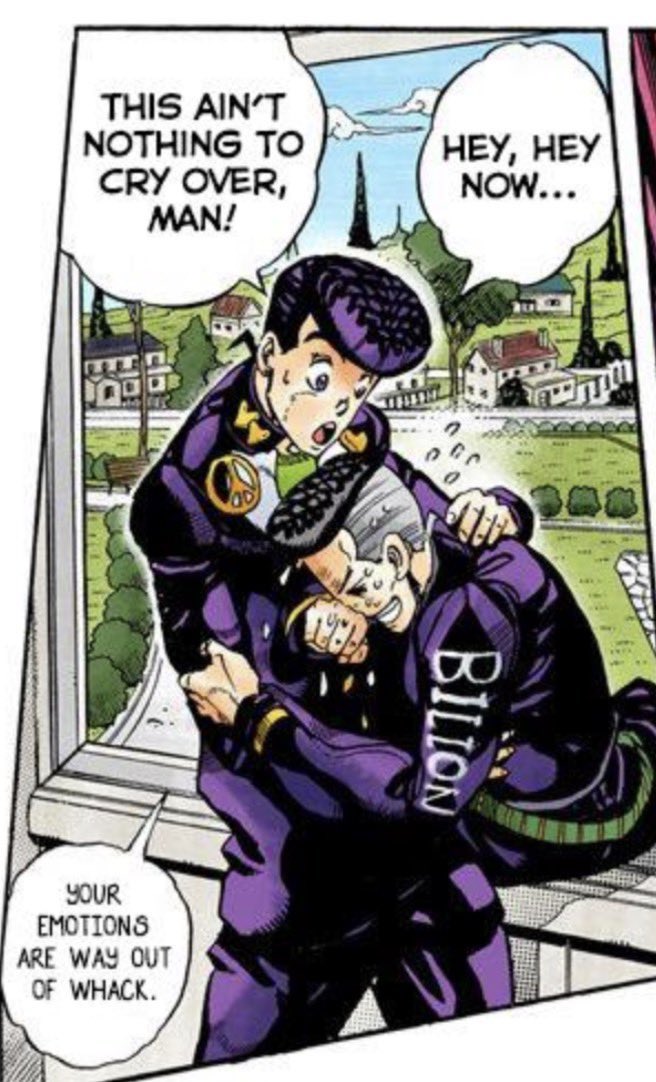 CEOofchiscara's tweet photo. Josuke higashikata comforting his best friend in tears in both universes 🥹 https://t.co/xy1IWfV0oZ