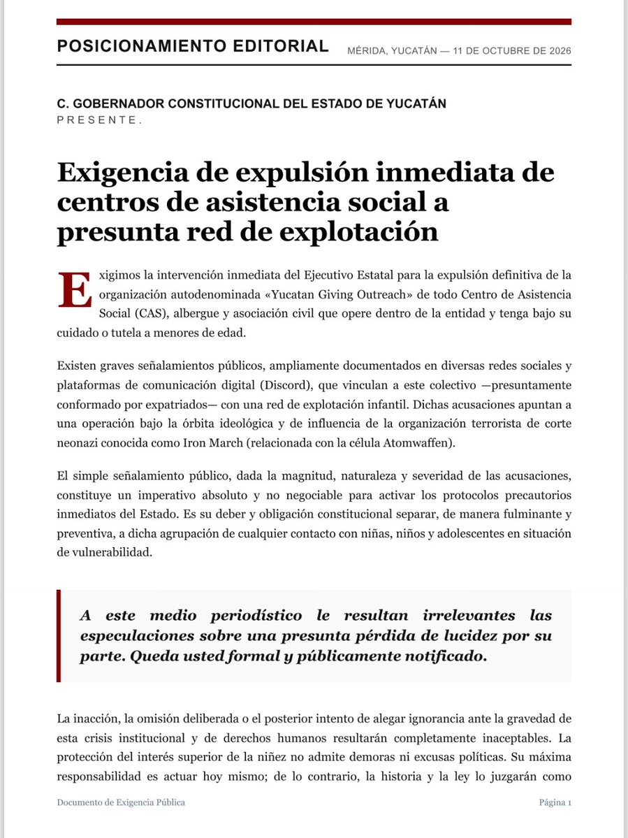 LexAnalitica_MX's tweet photo. Señor @huachodiazmena @DIFYUCATAN_ @Claudiashein @Mx_Diputados @MorenaSenadores @CongresoYucatan @FGRMexico @UCS_GCDMX @GN_MEXICO_

Se exige la expulsión de Yucatán Giving Outreach de Casa Otoch y la presencia de extranjeros en el área de binomios ( Niñas Embarazadas) https://t.co/encNdjOU8z