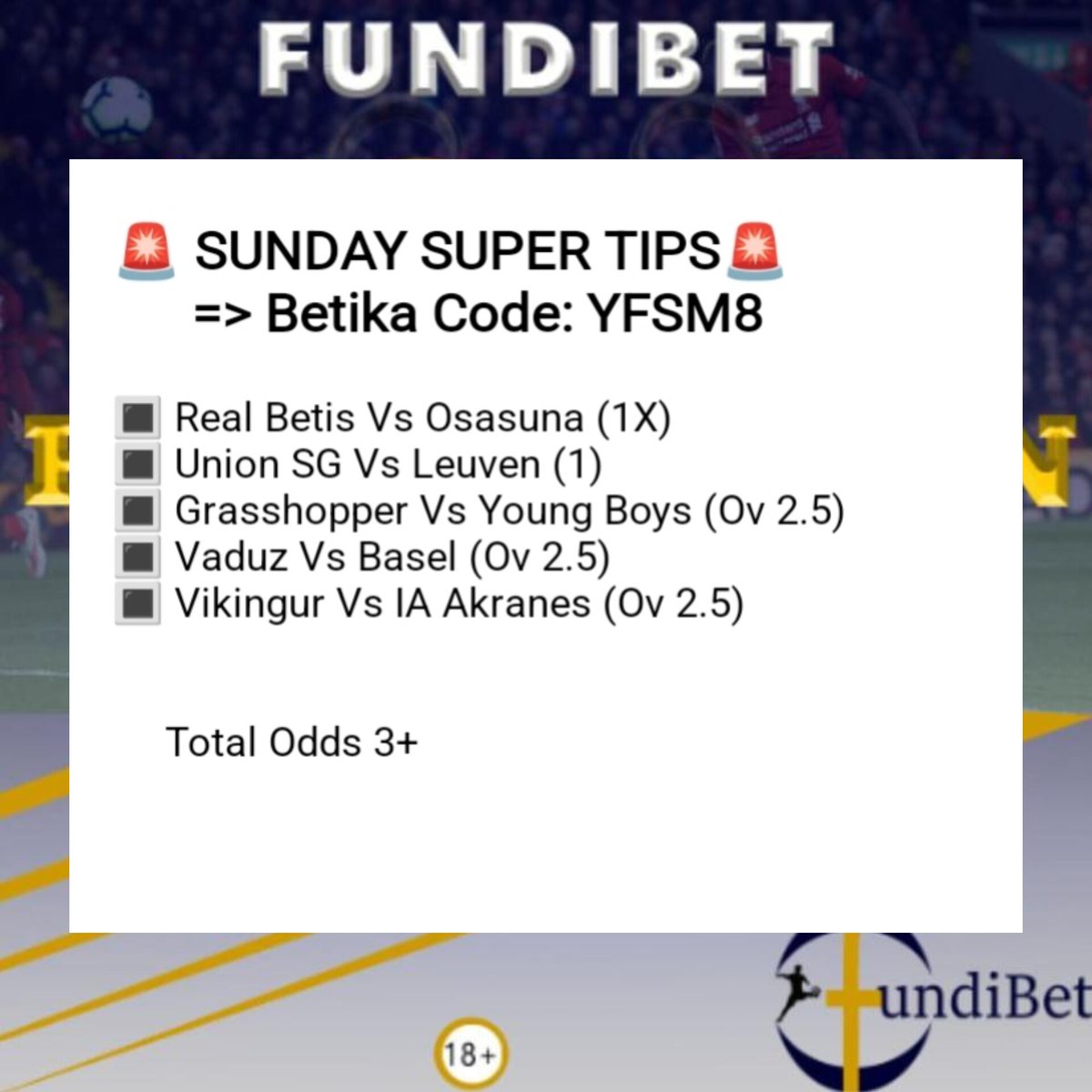 Fundibet1's tweet photo. LINK YA MKEKA HUU ππ½ππ½
https://t.co/tmn1M5ouLG
SUNDAY SUPER TIPS π₯π₯π£
NB
BETIKA INAKUPA CASHBACK KAMA KWENYE MKEKA WAKO UKIKOSA TIMU MOJA
#yangasc #simbasc #daimambele #nguvumoja #diamondplatnumz #davido #betika #netflix #betpawa #betting https://t.co/NdfTM8EfxV