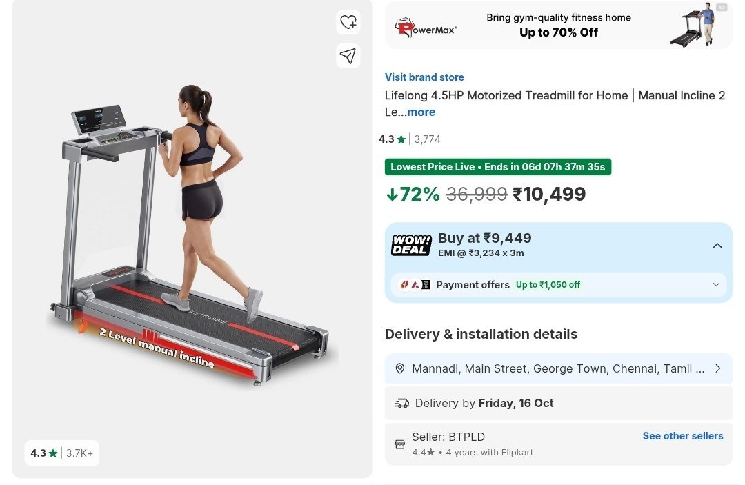 TechyBoostDeals's tweet photo. Lifelong 4.5HP Treadmill at ₹9,470

https://t.co/ephT6WYvzY

✅ Flat ₹1,029 Off with Axis Credit Card https://t.co/9QJXEacqHC