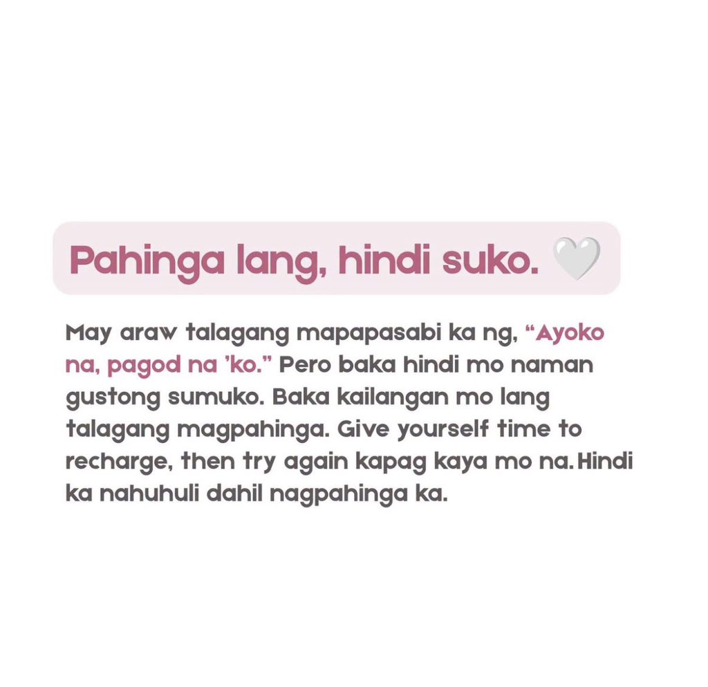 rvinjayx_'s tweet photo. Hindi lahat ng “Ayoko na” ibig sabihin gusto mo nang sumuko. Minsan, pagod ka lang talaga. 🤍 https://t.co/8M8WyA5y9B
