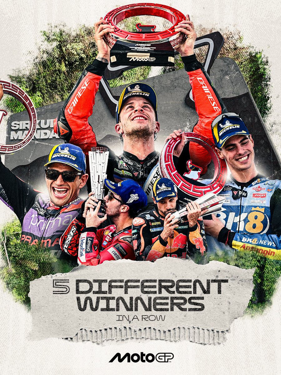 MotoGP's tweet photo. Five races, five different winners. You love to see it! 🙌

#MotoGP https://t.co/dW4ZQtjFbJ