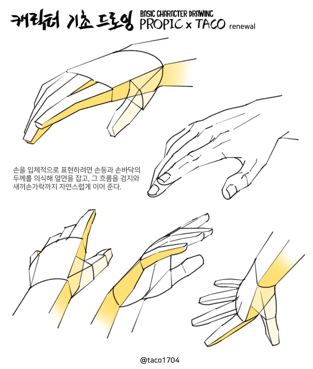 taco1704's tweet photo. Drawing Hands with Depth
손을 ���체적으로 표현하려면 손등과 손바닥의 두께를 의식해 옆면을 잡고, 그 흐름을 검지와 새끼손가락까지 자연스럽게 이어 준다. https://t.co/gWT01V24DI