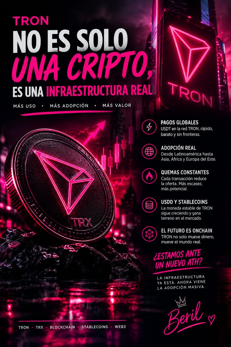 GueraBeril's tweet photo. 🚨 MIENTRAS MUCHOS ESPERAN QUE TRX SUBA, TRON SIGUE CONSTRUYENDO. 🔴

Pagos globales, millones de transacciones y USDT moviéndose por su red. La infraestructura no siempre hace ruido, pero puede marcar la diferencia.

En cripto, el hype atrae miradas. La utilidad es la que merece que prestemos atención. 👀

Yo no solo miro el precio. Miro lo que se está construyendo.

Menos hype, más infraestructura. 💅

#TRON #TRX #Blockchain