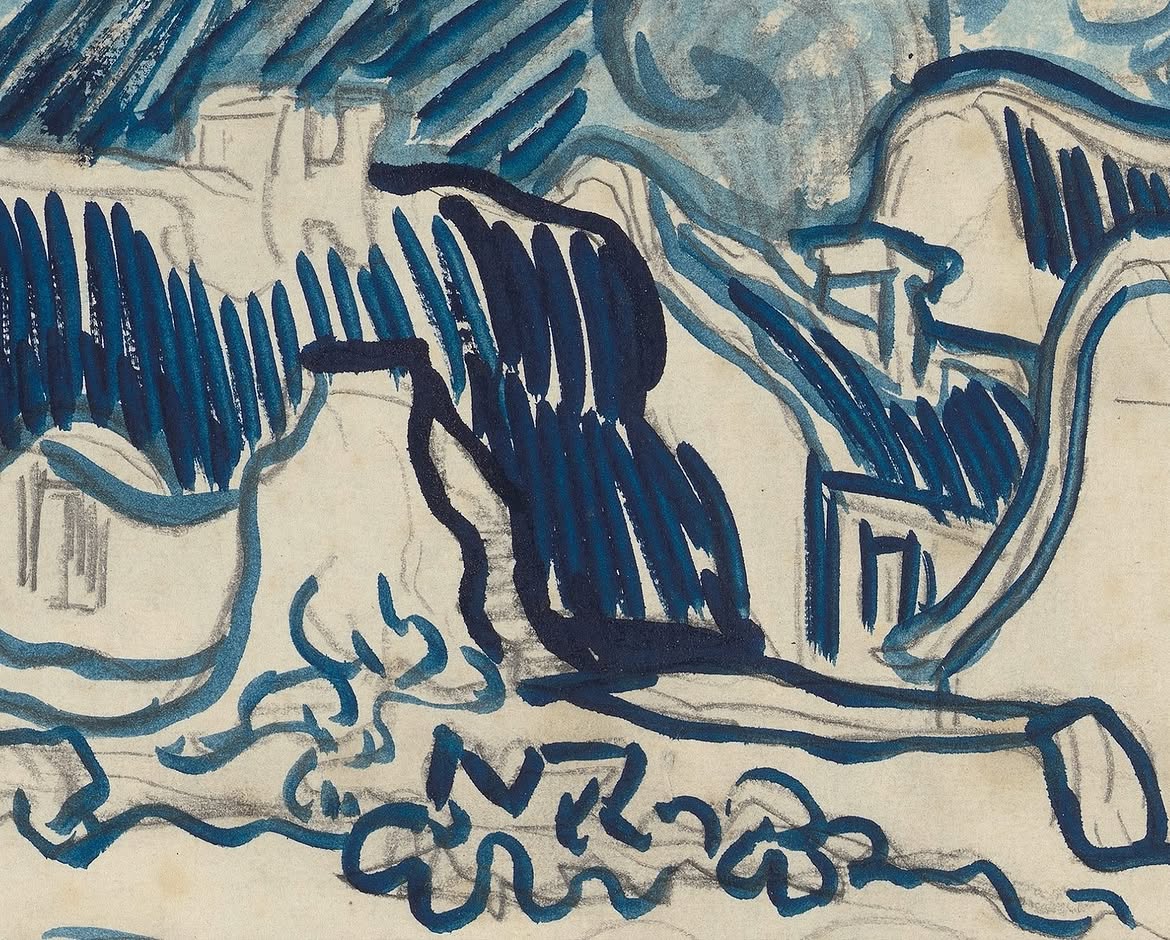vangoghmuseum's tweet photo. ‘There’s a lot to draw here’, Vincent wrote a day after arriving in Auvers-sur-Oise. 📝 He immediately liked the rural village.
Vincent asked his brother Theo to send him twenty sheets of paper: ‘I would need these anyway so as not to waste any time’. In the meantime, he started work on this painting ‘Landscape with Houses' on paper. Van Gogh began by making a sketch, which he then filled in with watercolour and diluted oil paint. He added the light and dark areas to create a sense of depth. 

Fun detail 🕵️‍♀️ Van Gogh did not follow the underdrawing precisely, so parts of it are still visible. (2+3)

🖼️ ‘Landscape with Houses’, 1890 © Van Gogh Museum