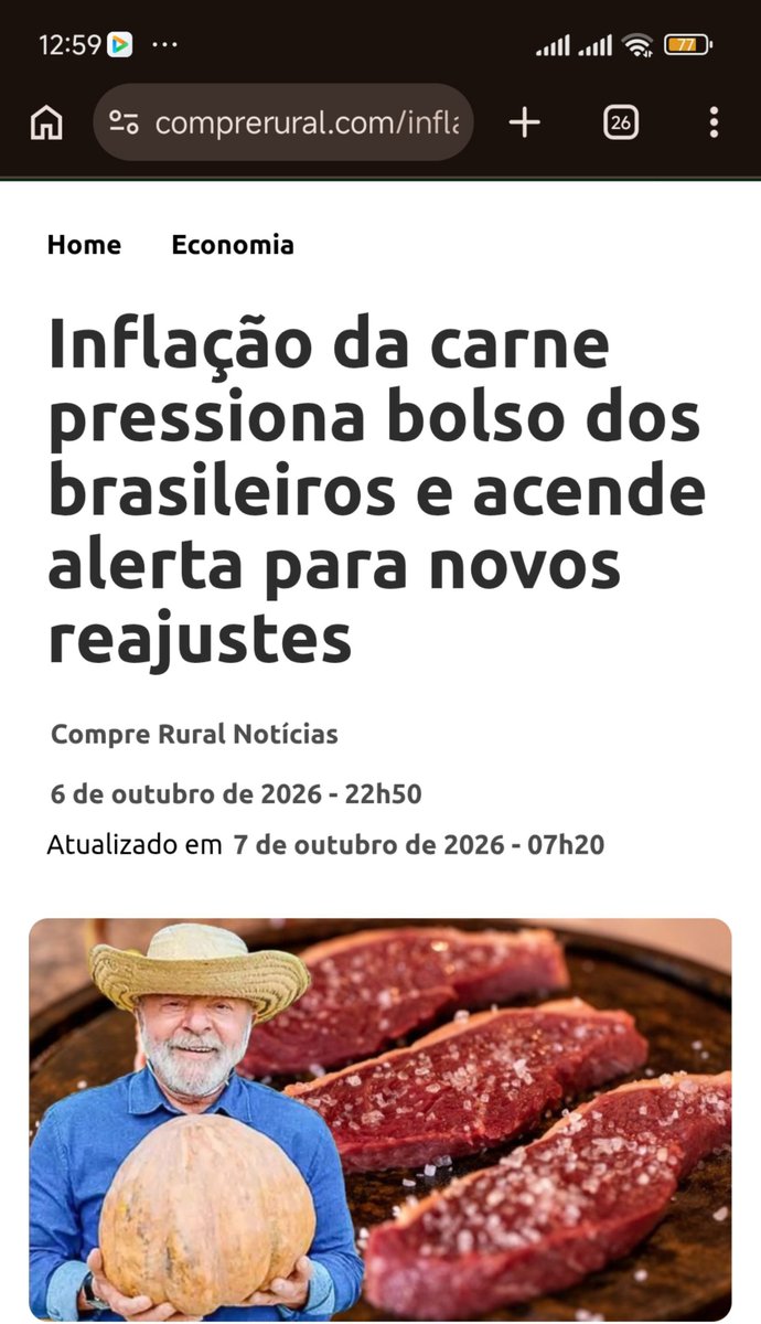 SensoCrtico1's tweet photo. Carnes subiram 1,30% na prévia da inflação de setembro; valorização do boi e oferta restrita de animais exigem atenção ao abastecimento, ao poder de compra e às margens da cadeia. A inflação das carnes voltou a pressionar o orçamento das famílias brasileiras e trouxe um sinal de atenção para as próximas compras nos açougues e supermercados. O item carnes registrou alta de 1,30% no IPCA-15 de setembro de 2026, segundo dados do Instituto Brasileiro de Geografia e Estatística (IBGE). O movimento ocorreu enquanto o grupo alimentação e bebidas avançou 0,40%, mostrando que as carnes tiveram uma elevação superior à média desse grupo na prévia da inflação. Ao mesmo tempo, a cadeia bovina entra em outubro com oferta restrita de animais prontos para abate e valorização da arroba. A combinação aumenta o risco de novos repasses ao consumidor, mas exige uma leitura cuidadosa: o preço da carne no supermercado depende de várias etapas, e a receita recebida pelo pecuarista não equivale ao lucro da atividade. Entre o campo e a mesa, entram custos industriais, transporte, distribuição, tributos e margens comerciais.

Leia mais em: https://t.co/QIHVu26tys