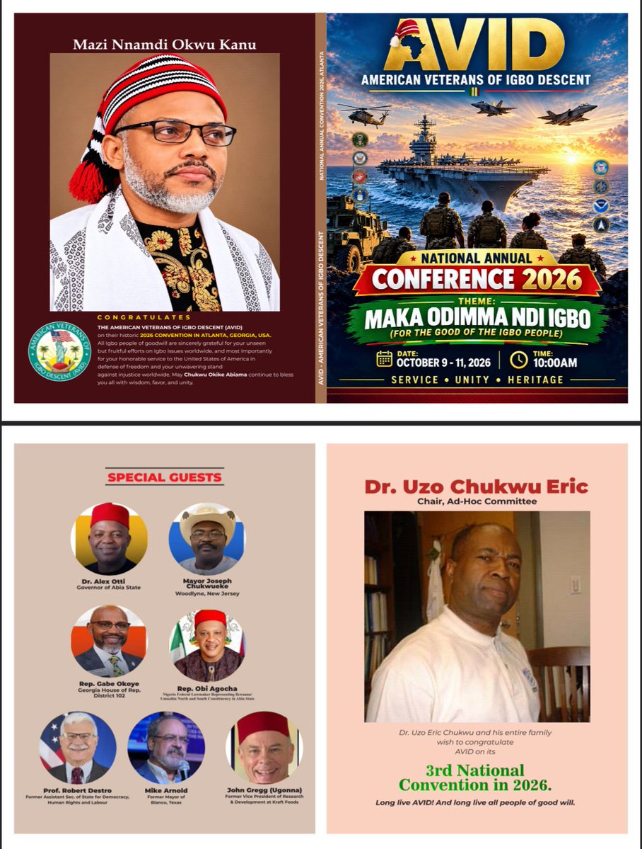 AloyEjimakor's tweet photo. BREAKING: From Sokoto, MAZI NNAMDI KANU addresses American Military Veterans of Igbo Descent (AVID) convention, currently holding in Atlanta USA, and declares that:

“I will not negotiate the existence of my people. I will discuss referendum and nothing else. My subject is one subject: the right of Biafrans to say, in a free vote, whether they will live as a people under their own roof. I am available for a referendum.”

#MnkAtlantaDeclaration. #AVID.