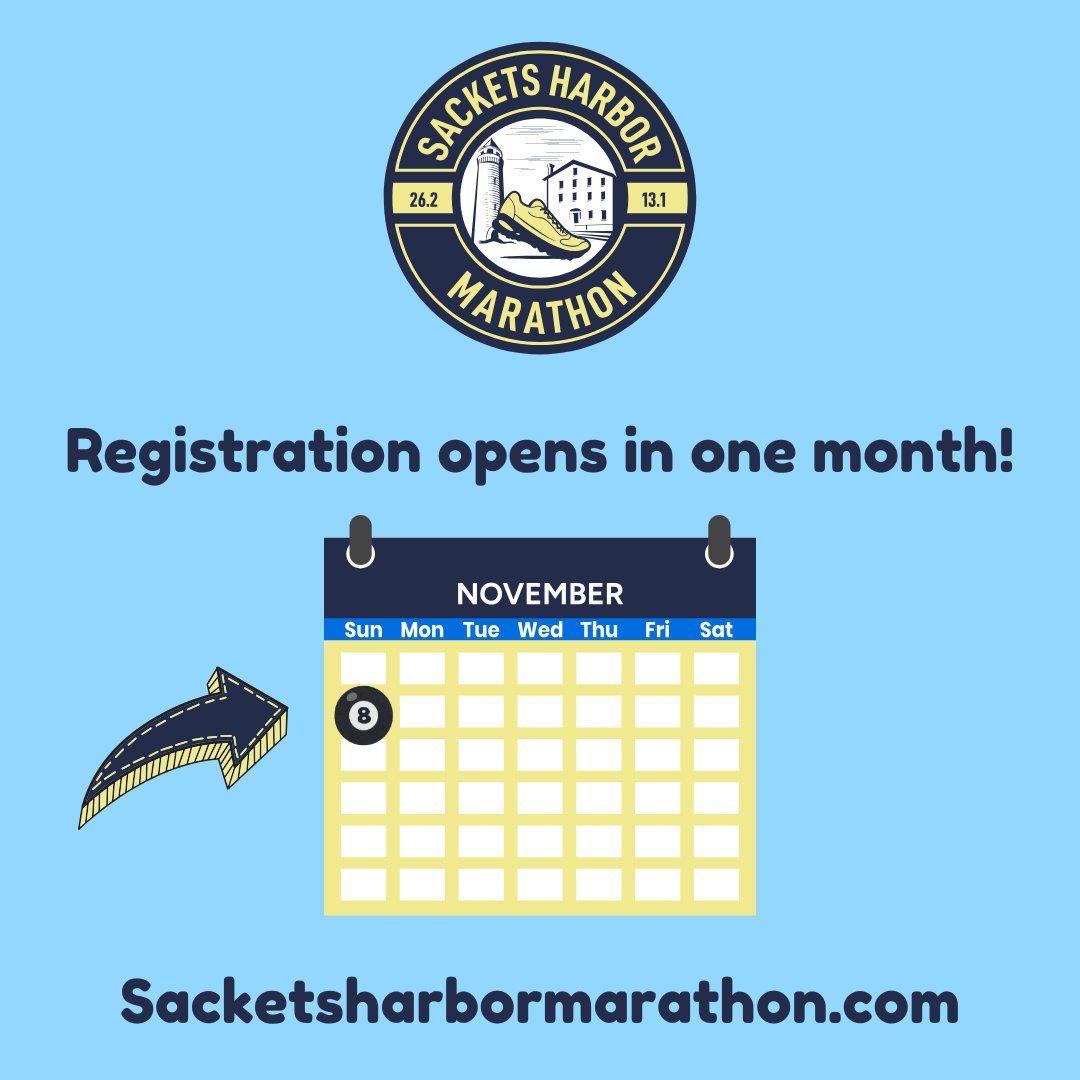 SacketsRaceMgmt's tweet photo. Who will be joining us in 2027?
Registration for the 5th annual Sackets Harbor Marathon & Half Marathon opens on November 8th at 7:00 AM!
Don't miss out on Early Bird Pricing!
#runsackets #sacketsharbormarathon #sacketsharborhalfmarathon #lovetorun #bostonqualifier #bq https://t.co/lHZApvU9ca