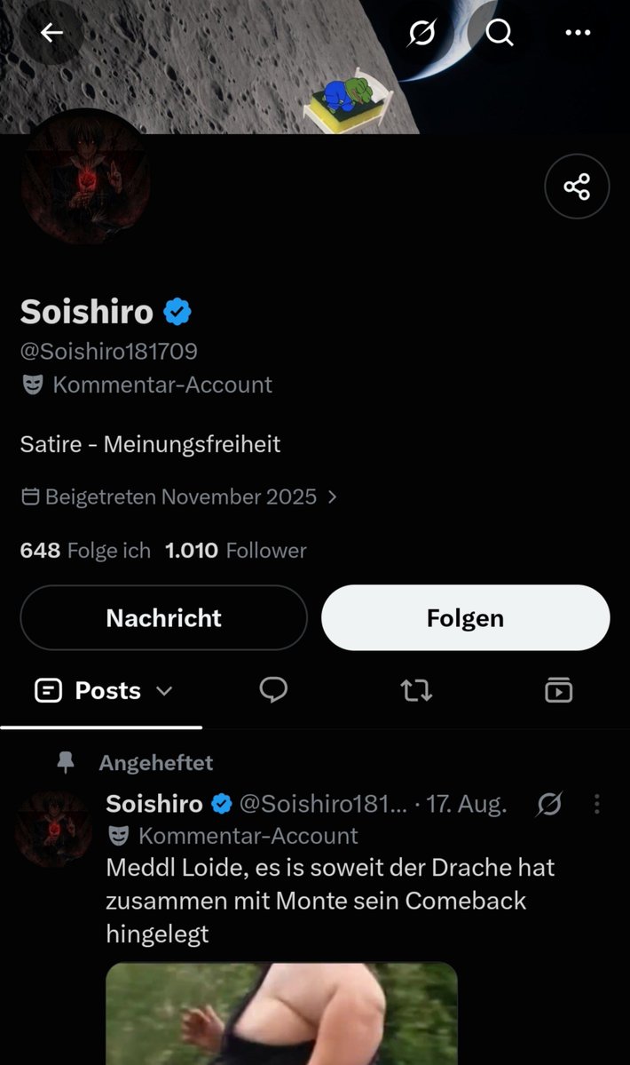 Logenzerleger's tweet photo. Peak Siff-Romantik: #Soishiro181709 faselt „GM Frens“, simpt für #Dixenia und gibt Ratschläge über Frauen, während er in der Liste brav als „Stammhaider“-Knecht geführt wird. Euer ganzer Server ist eine Selbsthilfegruppe für sozial isolierte Dauertweeter. Cringe. https://t.co/Z4XB6Z5seM