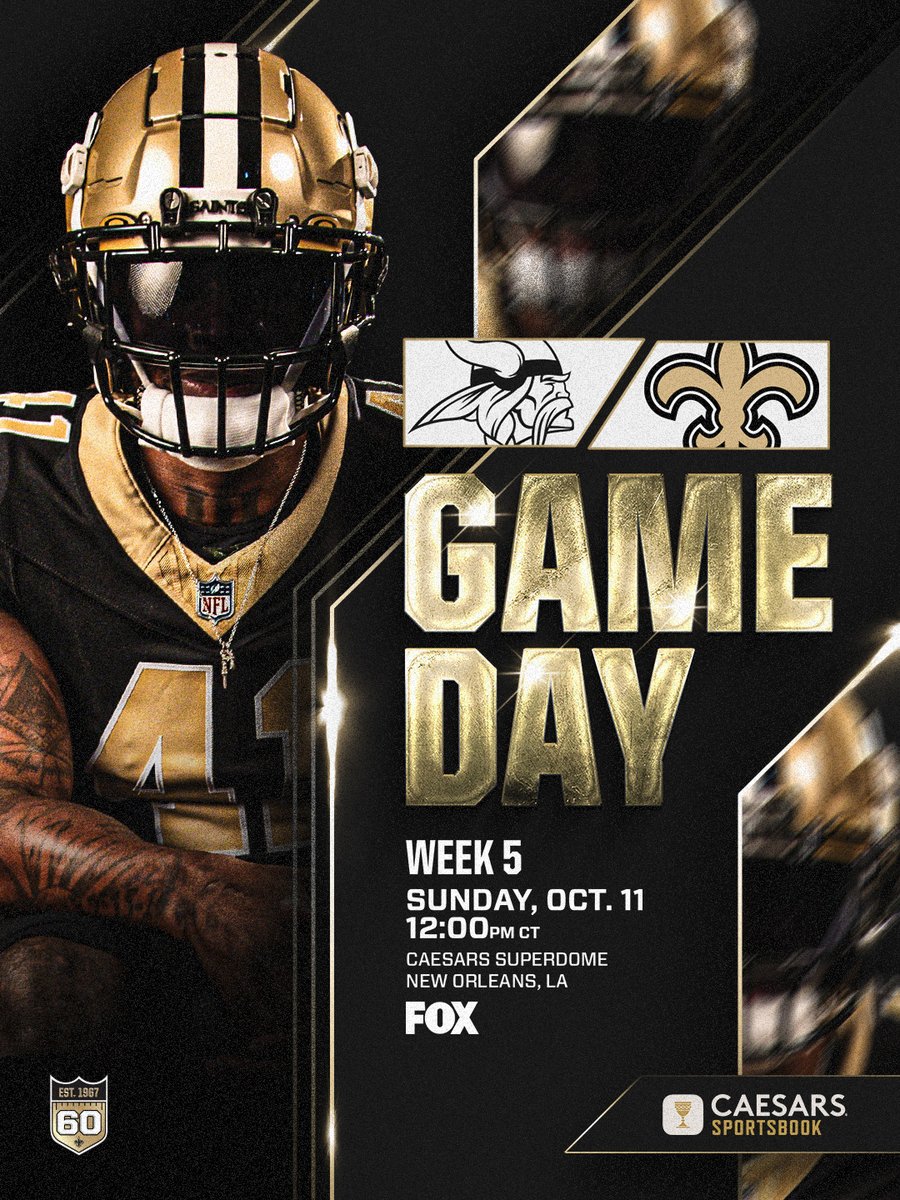 Saints's tweet photo. See you at the Dome

🏈 vs Vikings
🕛 12:00 PM CT
📺 FOX
📻 WWL Radio

#Saints | @CaesarsSports https://t.co/ugY5KnXnsm