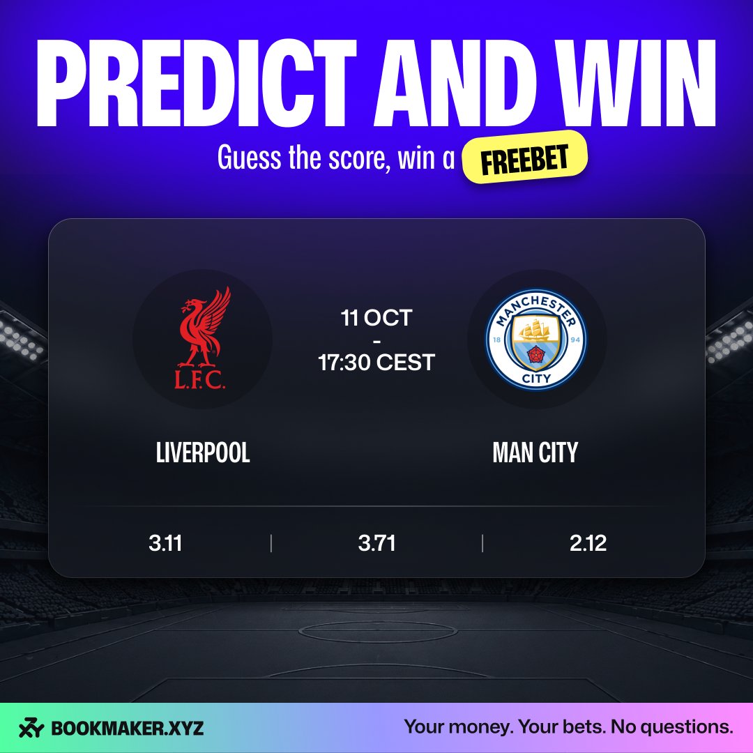bookmakerxyz's tweet photo. Liverpool take on Manchester City today in EPL ⚽️

Predict the winner and full-time score for a chance to win a $25 freebet.

How to enter:
✅ Follow @bookmakerxyz
✅ Like & Retweet
✅ Comment your score prediction

‼️ One guess only. Multiple entries are disqualified
⚠️ Entries close at kick-off
🎉 One correct guesser wins a $25 freebet