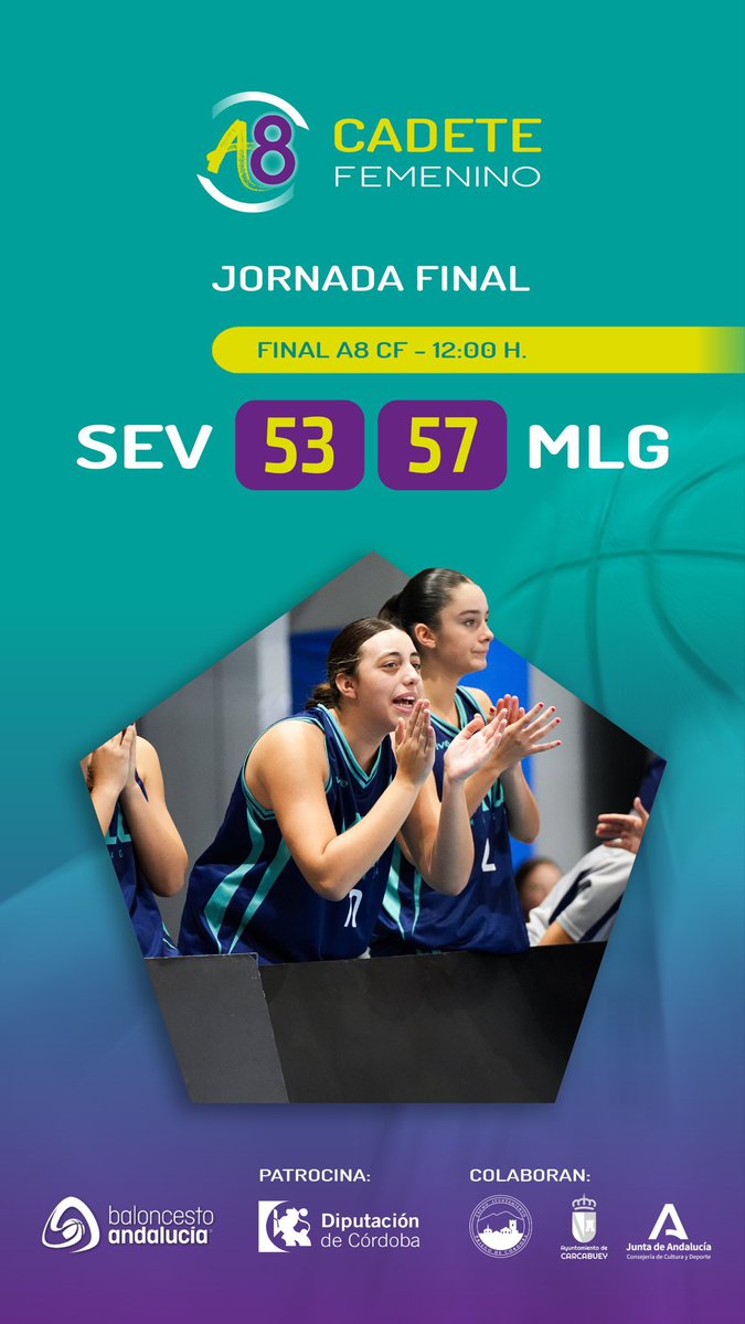 SevillaFAB's tweet photo. 🔝Última Jornada #A8CadeteFEM
📍Priego de Córdoba y Carcabuey (Córdoba) 
📅11/10/26

¡Sevilla consigue la 🥈 del Campeonato!

🏀@SevillaFAB 5️⃣3️⃣
⛹️‍♀️@FAB_Malaga 5️⃣7️⃣

🔴 https://t.co/NxNPzZowKZ
📊 App Afición FAB

@PrensaPriego @AytoCarcabuey

#FAB #A8 #A82026 #A8CadeteFEM https://t.co/qZw0jzVtr9
