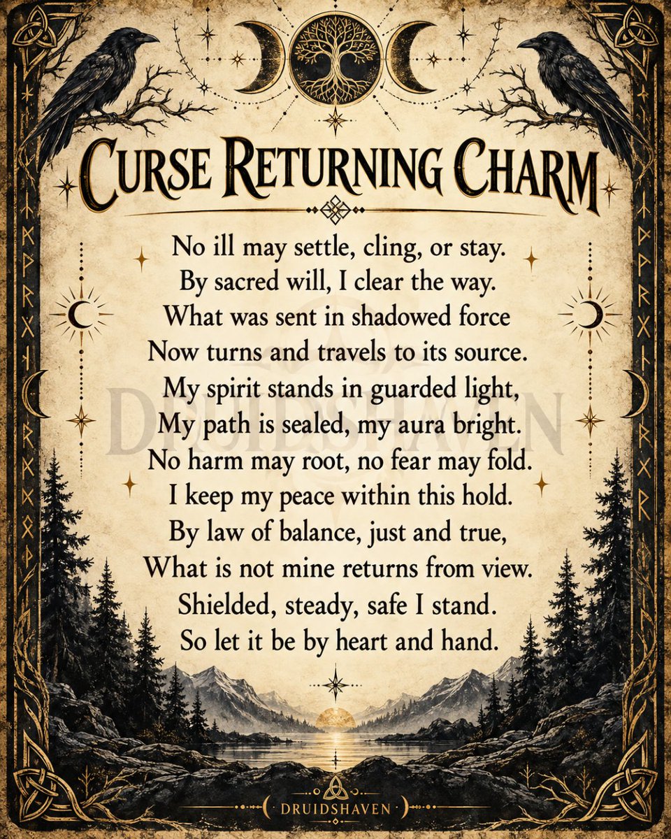Druidshaven's tweet photo. Not everything sent your way deserves to stay.
Release it.
Protect your peace.
Let what is not yours return to its rightful path.
“What is not mine, I release.”
#Druidshaven #ProtectionMagic #ReturnToSender https://t.co/qqOccvfTq6