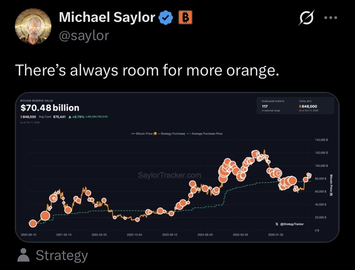 EyeWhales's tweet photo. JUST IN: 🇺🇸 Michael Saylor hints at another bitcoin:native purchase. https://t.co/d0fLU9W890