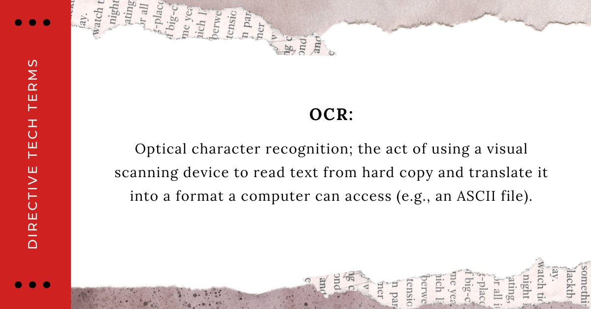 Directive's tweet photo. Human error during manual data entry can cost serious time and capital. Optical Character Recognition translates hard copy scans directly into digital text automatically. https://t.co/kJNHzbvYlK