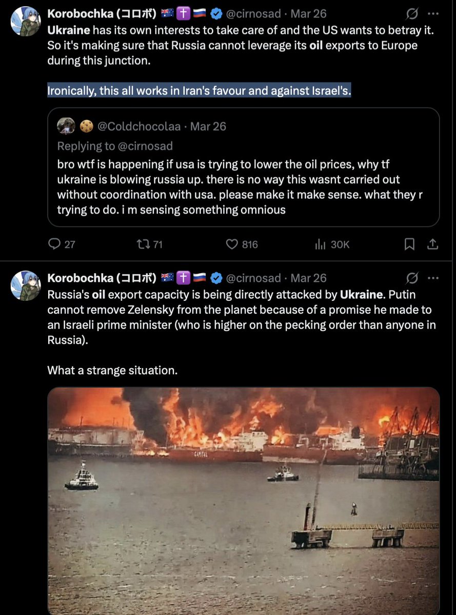 cirnosad's tweet photo. March 26, I basically outlined what you're seeing unfold between the US/Israel and Ukraine. https://t.co/Th8qci5uHv