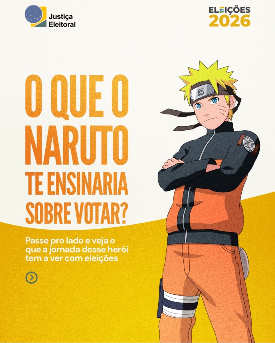 portalborutobr's tweet photo. NARUTO É CULTURA! O perfil oficial do Tribunal Superior Eleitoral (TSE) publicou conselhos eleitorais inspirados em Naruto, conscientizando os brasileiros sobre a importância do voto e da participação política. ❤️⭐️ https://t.co/YnvEpmriO4