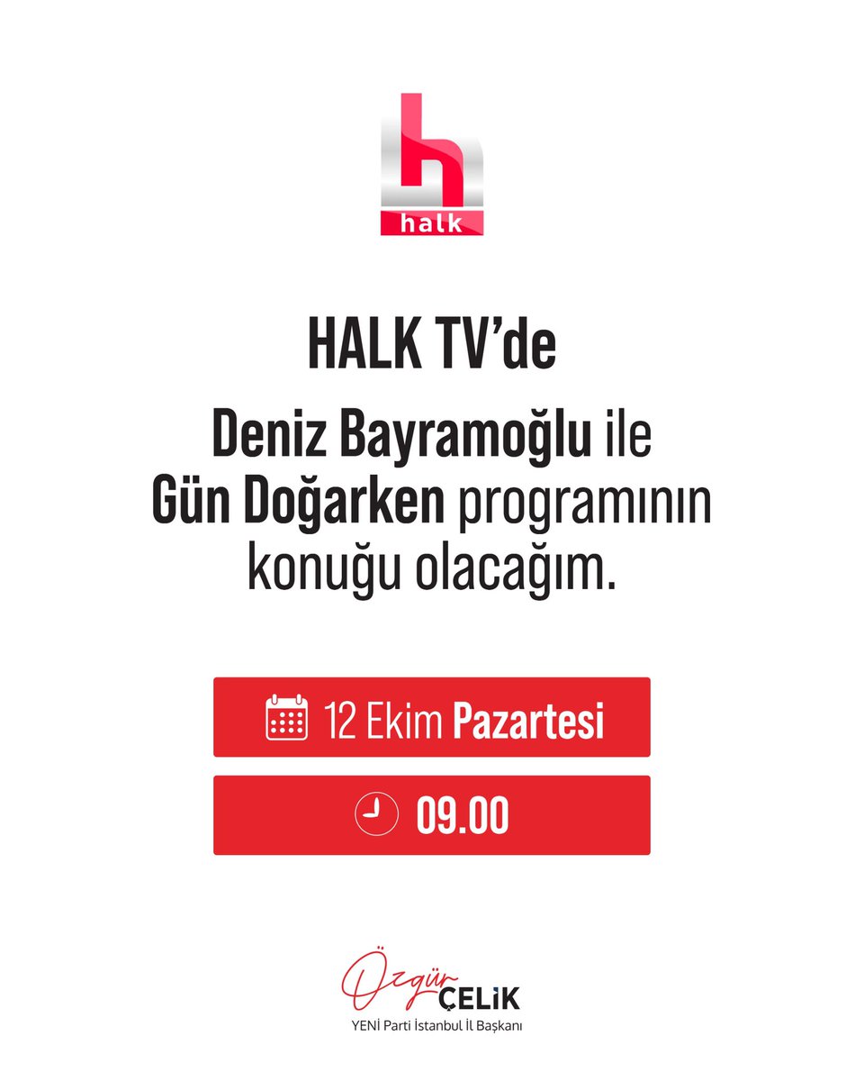 ozgurcelik1919's tweet photo. Yarın sabah 09.00’da Halk TV’de Deniz Bayramoğlu ile Gün Doğarken programının konuğu olacağım. 

@halktvcomtr @bayramoglu_d https://t.co/TO8whnMDSj