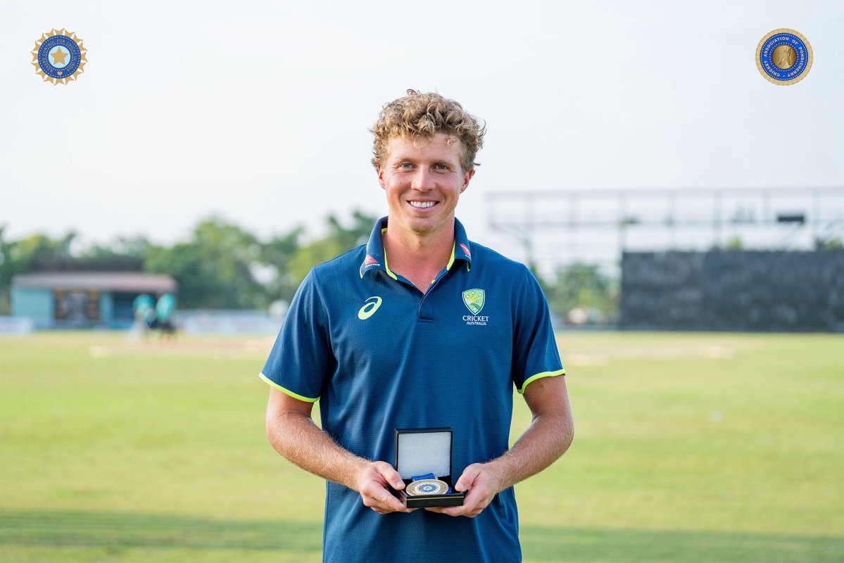CApondicherry's tweet photo. Nathan McSweeney caps off a fine series by winning Player of the Series. 👏🏻

#CAP #CricketAssociationofPondicherry #PondicherryCricket #INDvsAUS https://t.co/JANRC7eEti