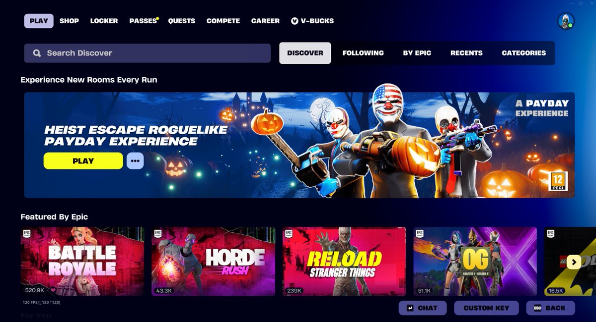 OceanwaveStudio's tweet photo. Try out the new Limited Time, Halloween Heist in Heist Escape A PAYDAY® Experience

Huge thanks to the Fortnite team for featuring us with a banner today! https://t.co/HL0lLqPmCu