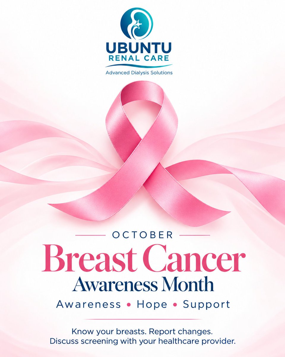 UbuntuRenalCare's tweet photo. 🎀 October is Breast Cancer Awareness Month.
@UbuntuRenalCare stands with everyone affected by breast cancer. Together, let’s raise awareness, offer support and keep hope alive. 💗
#BreastCancerAwareness #PinkOctober #UbuntuRenalCare #HopeAndSupport https://t.co/FULVJmZda7